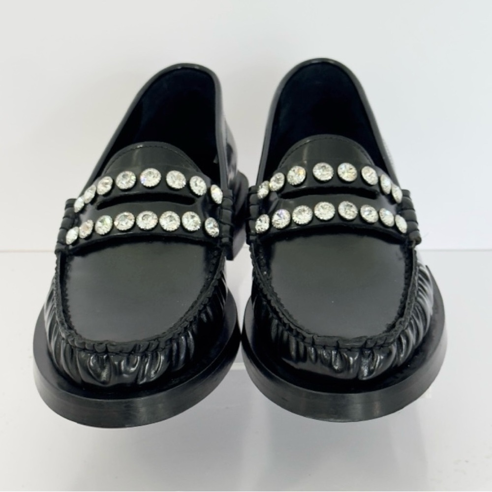 SANDRO Crystal-Embellished Patent-Leather Women’s Black Slip On Loafers Size 5 - Picture 2 of 16